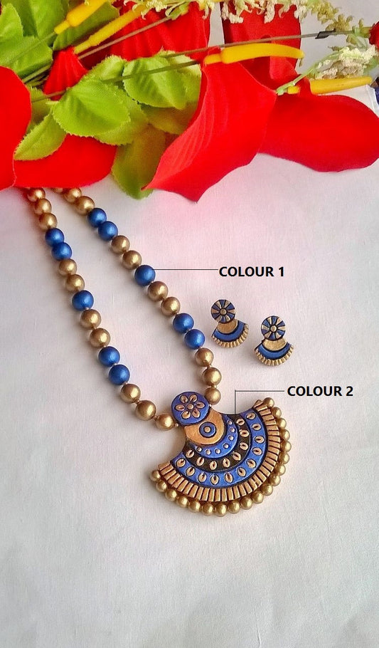 Semi Circle Blue Terracotta Jewellery Set