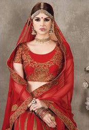 Scarlet Red Embroidered Bridal Lehenga