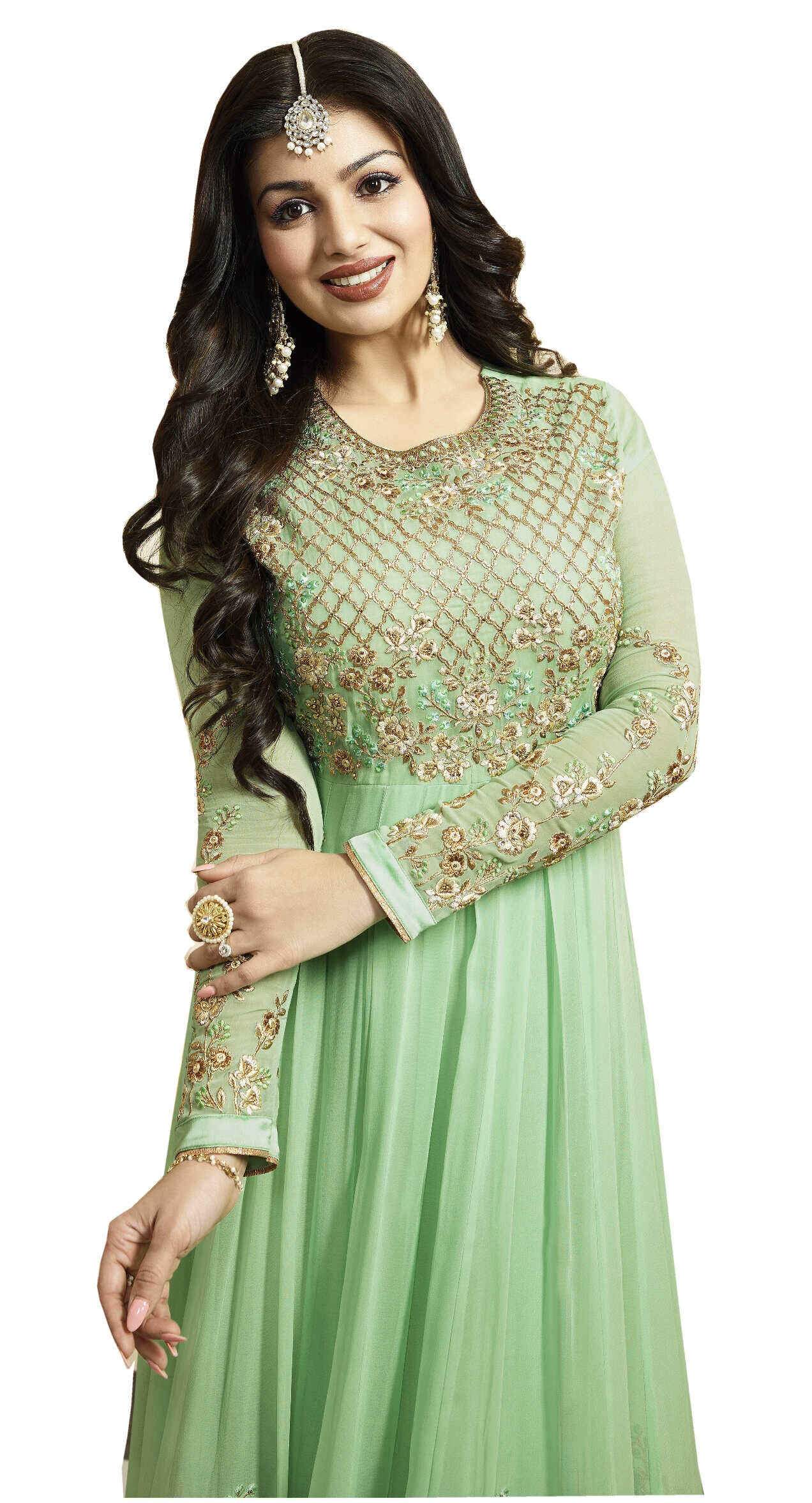 Sea Green with Golden Floral Embroidery Anarkali Suit