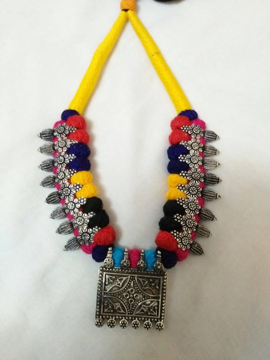 Silver Rectangular Pendant Oxidised Jewellery Set-OXDJ-054
