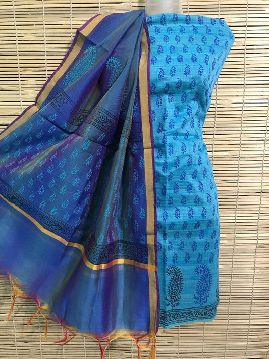 Sky Blue With Royal Blue Dupatta Unstitched Salwar Suit