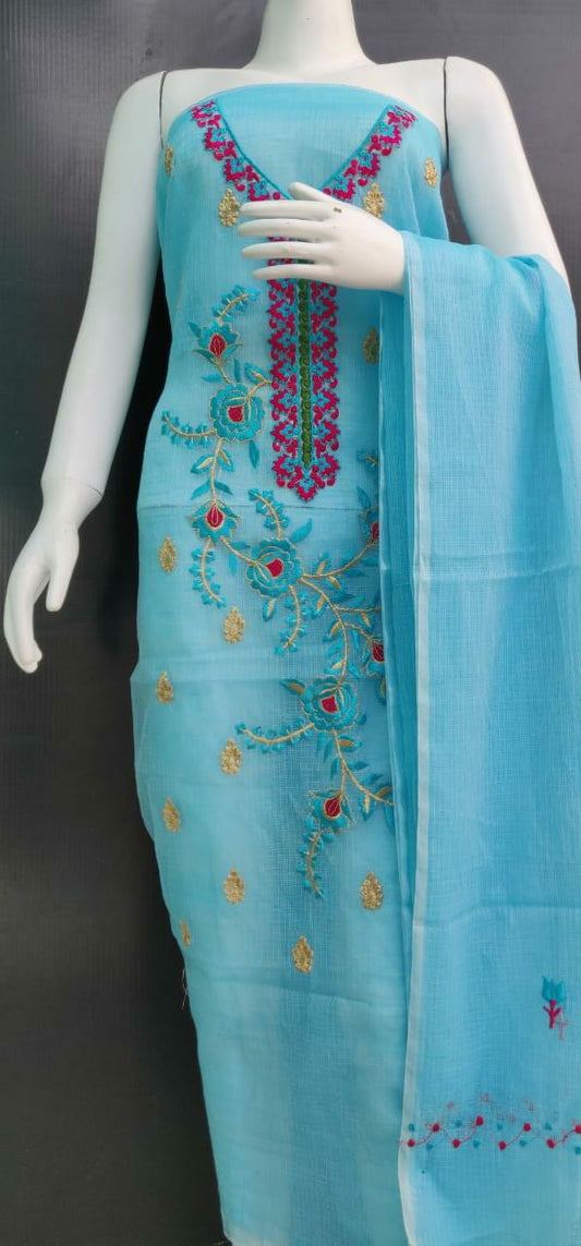 Floral Embroidered Kota Unstitched Dress Material