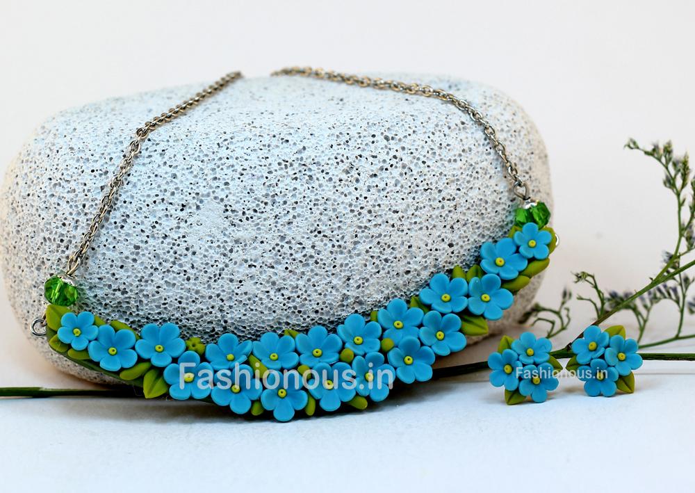 Sky Blue Floral Mini Collar Set-ZAPCNS-028