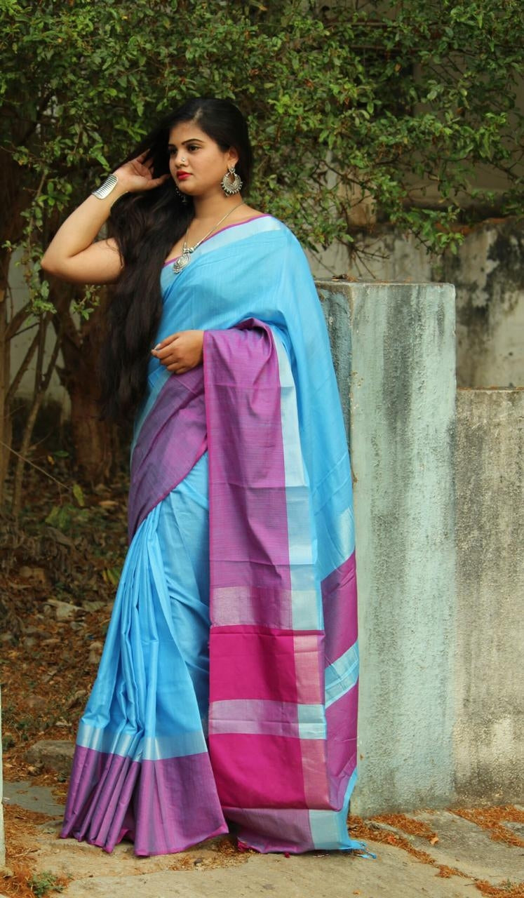 Sky Blue Linen Saree-LN204