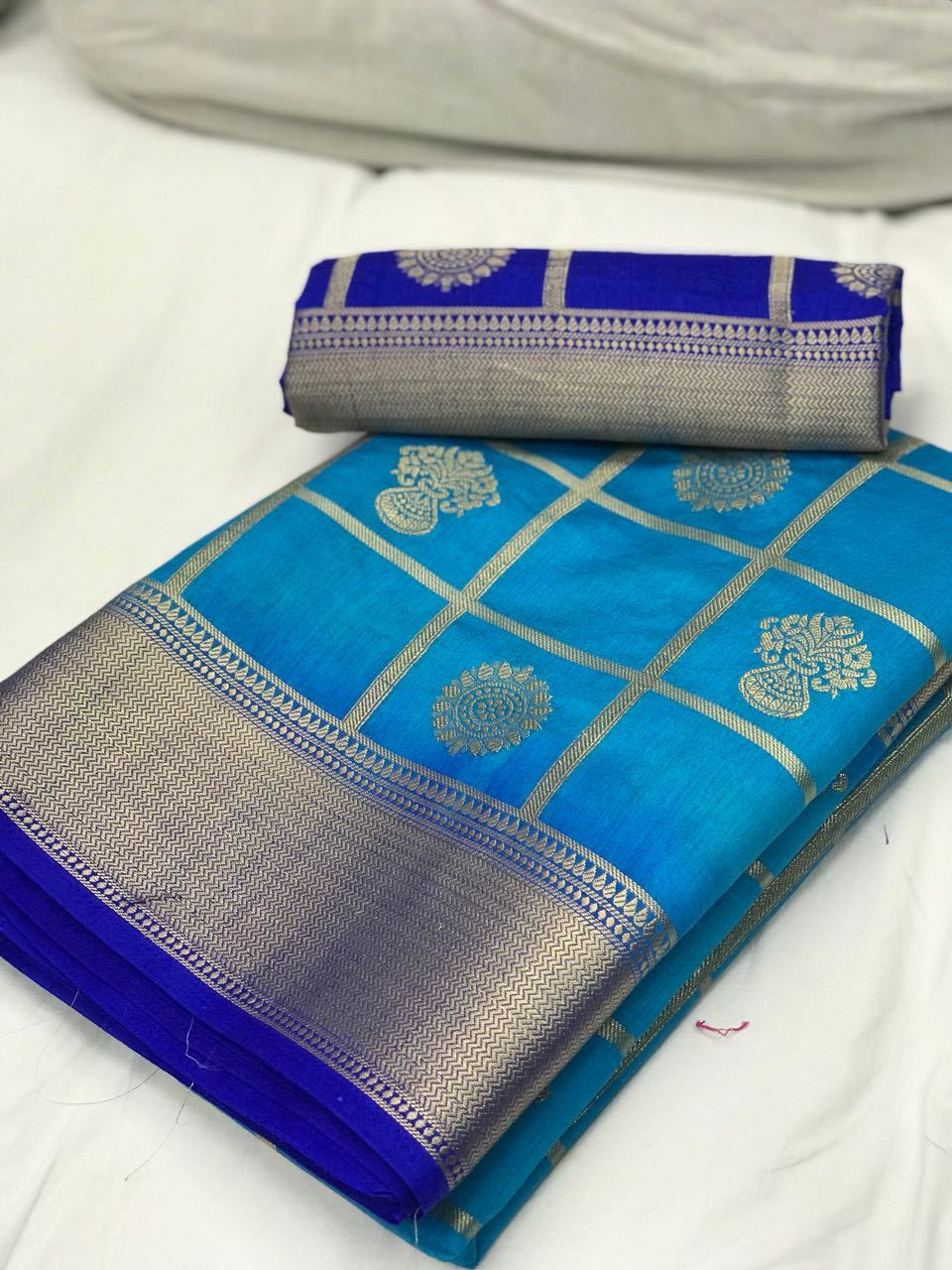 Sky Blue with Ink Blue Border Banarasi Silk Saree-SRE-1102 blue coloured traditional saree