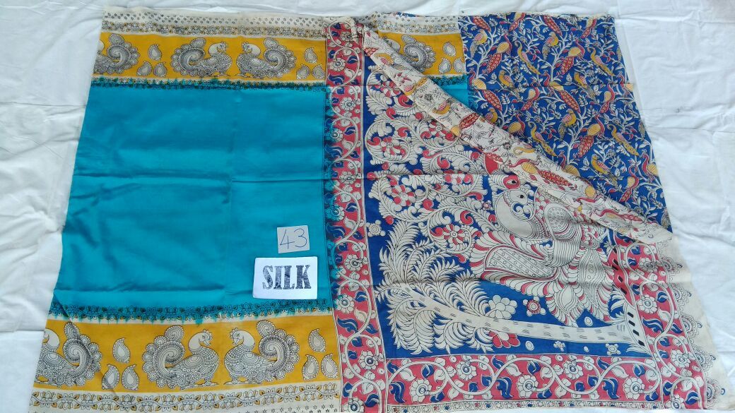 Sky Blue with Patil Pallu Silk Kalamkari Saree-KALAMKARI-0019