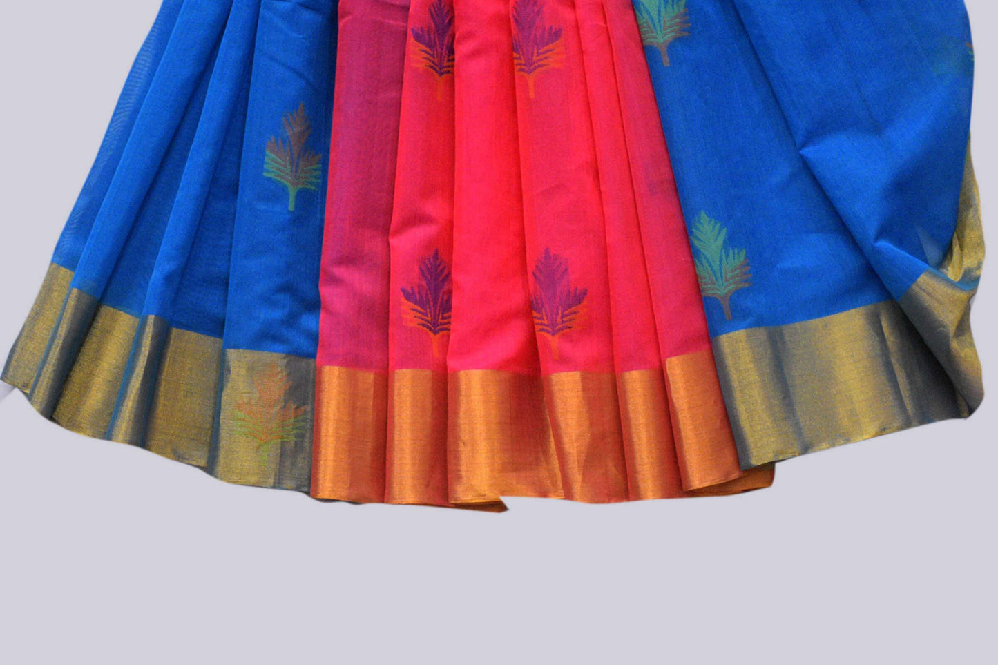 Sky Blue with Patli Pink Pleats and Blue Pallu Handwoven Chettinad Silk Cotton Saree