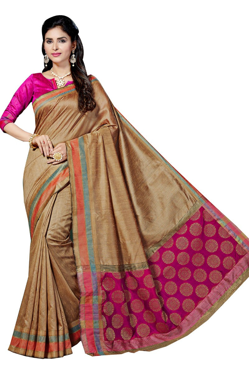 Bronze Colour Jute Soft Silk Saree With Contrast Pallu And Border -SSSRE029