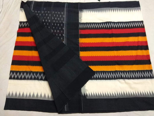 Sunshine Spring Soft Mercerized Ikat Cotton Saree-001 White and black coloured dailywear