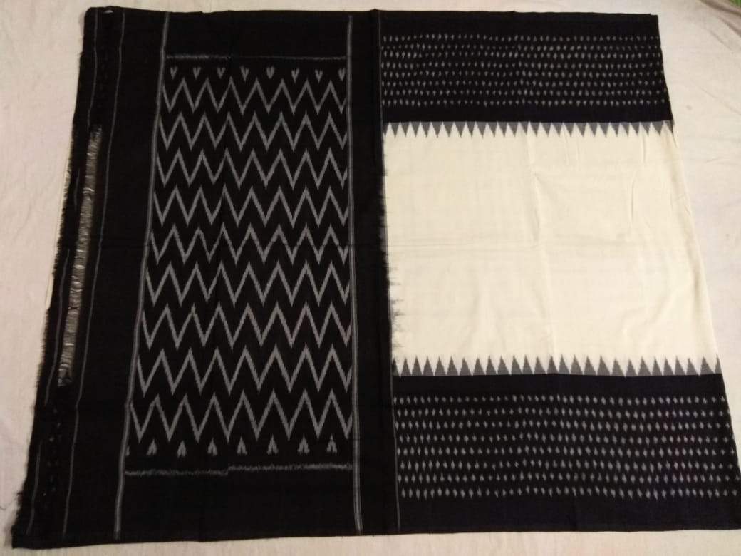 Mniotilta's Chirp Soft Mercerized Ikat Cotton Saree-002 White and black regularwear saree