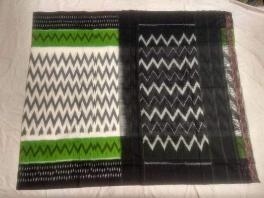 Daisy Sweet Soft Mercerized Ikat Cotton Saree-006 Black and white coloured lightweight saree