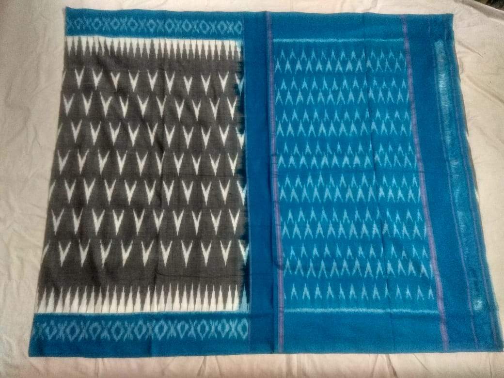 Silver Sky Soft Mercerized Ikat Cotton Saree-010 Blue and black traditional printed saree