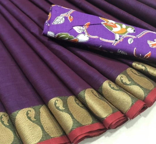 Chettinad Cotton Saree with Kalamkari Blouse-031