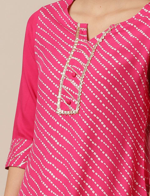 Rayon Bandhani Straight Kurti for Women Pink