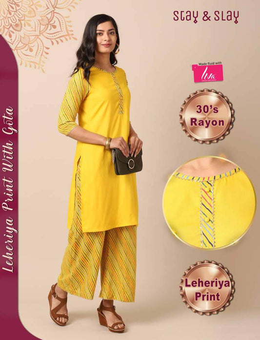 Rayon Lehariya Print Straight Kurti for Women Yellow