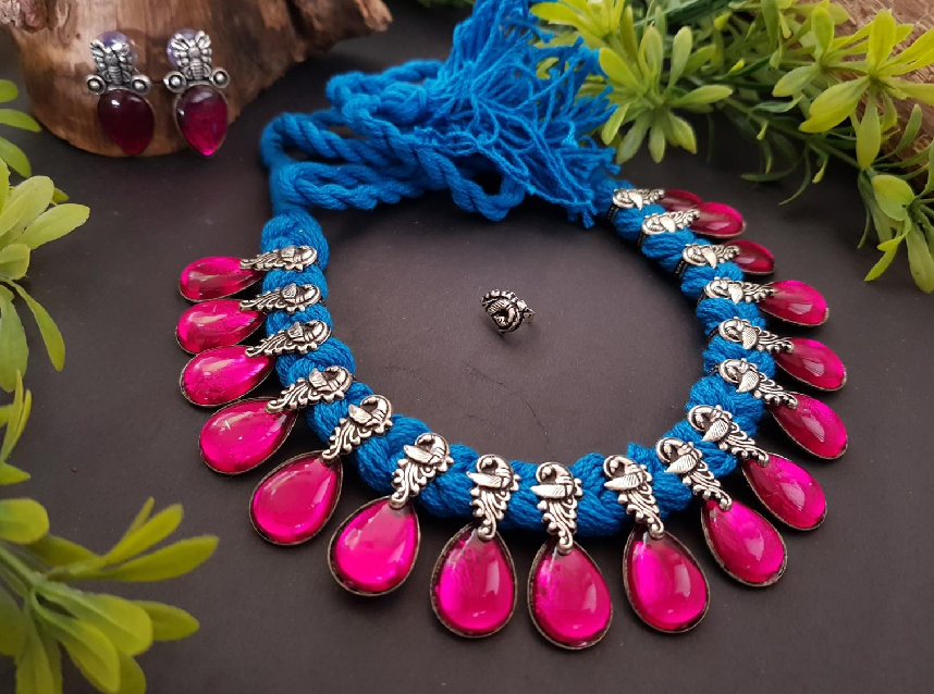 Stone Threaded Temple Jewellery Set-STTJS002