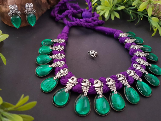 Stone Threaded Temple Jewellery Set-STTJS004