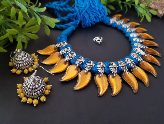 Stone Threaded Temple Jewellery Set-STTJS006