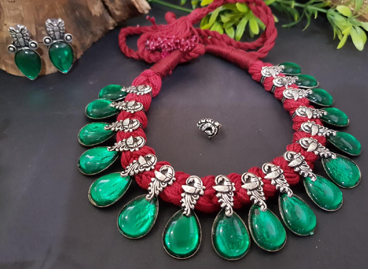 Stone Threaded Temple Jewellery Set-STTJS008