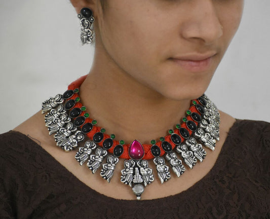 Stone Threaded Temple Jewellery Set-STTJS012