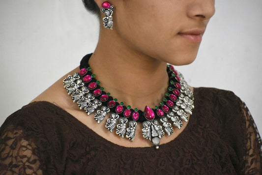 Stone Threaded Temple Jewellery Set-STTJS013