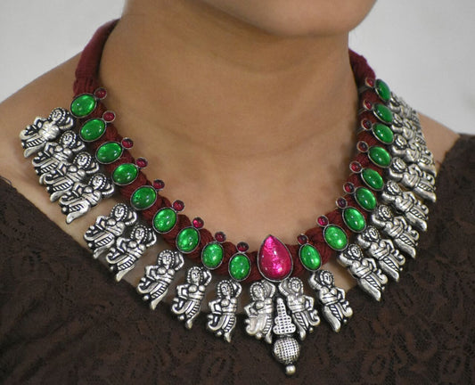 Stone Threaded Temple Necklace-STTJS014