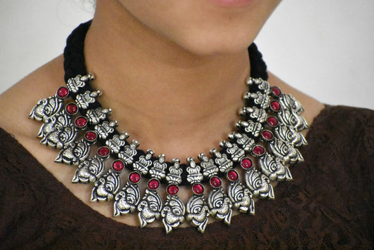 Stone Threaded Temple Necklace-STTJS015