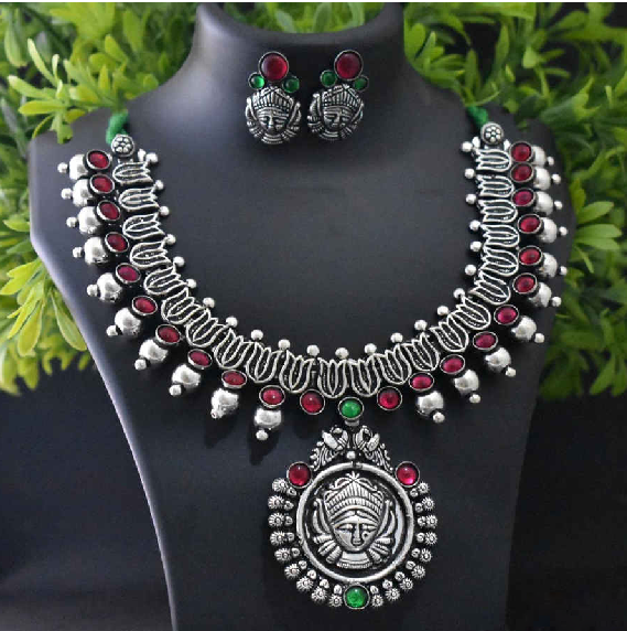 Stone Worked Temple Jewellery Set-SWTJS004