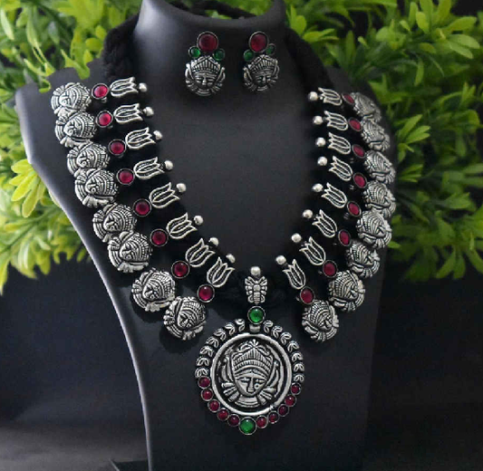 Stone Worked Temple Jewellery Set-SWTJS006