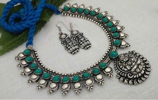 Stone Worked Temple Jewellery Set-SWTJS011
