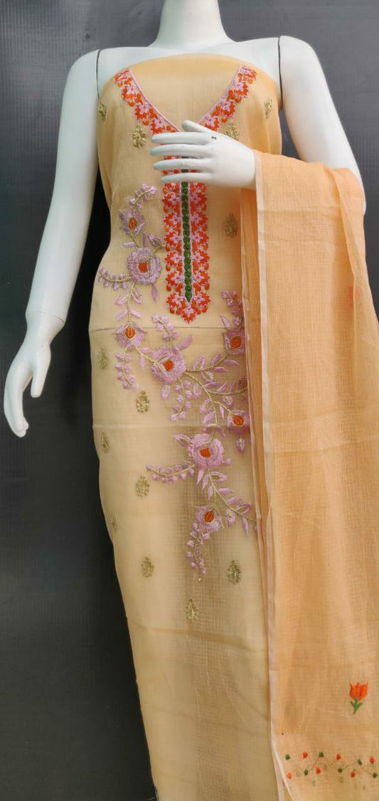 Floral Embroidered Kota Unstitched Dress Material - EKDM005