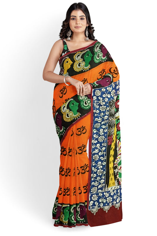 Multicolour Hand Painted Kalamkari Chennur Silk Saree_MHCS003