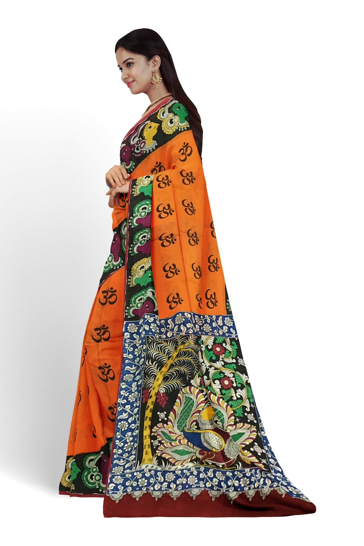 Multicolour Hand Painted Kalamkari Chennur Silk Saree_MHCS003