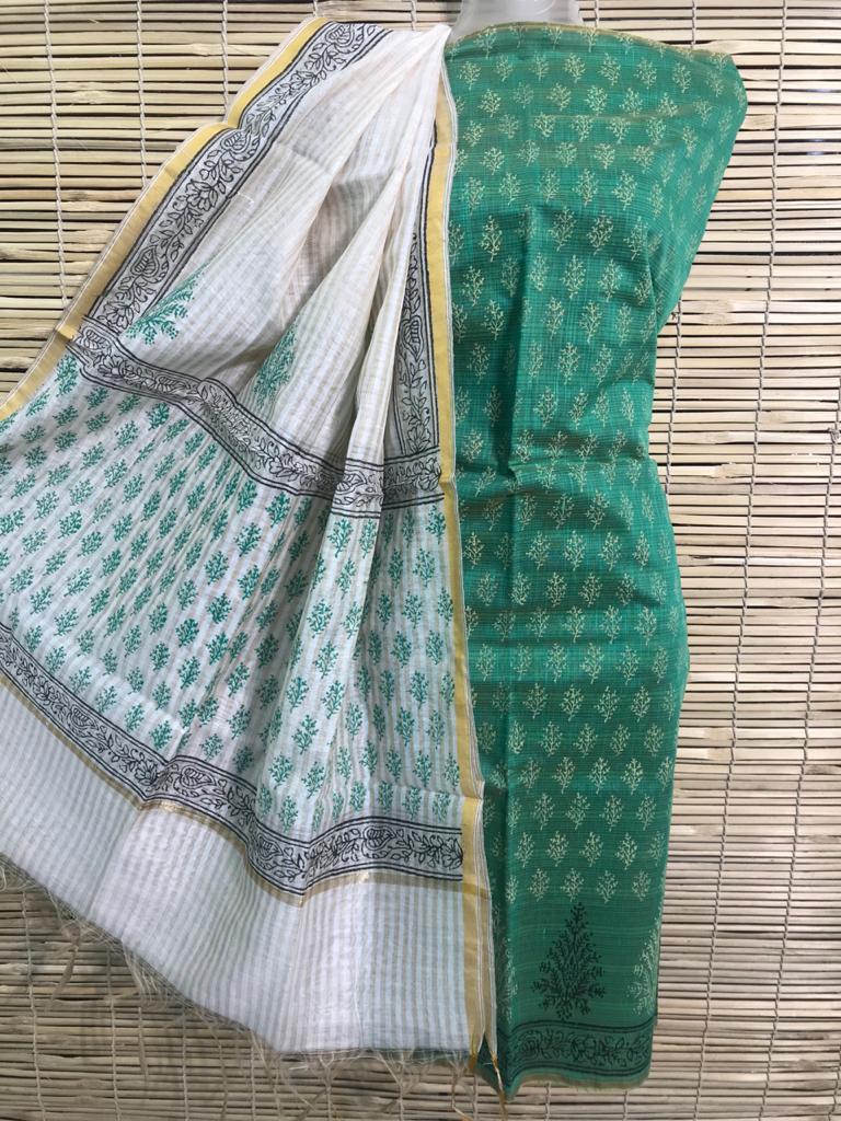Teal Green With White Dupatta Unstitched Salwar Suit