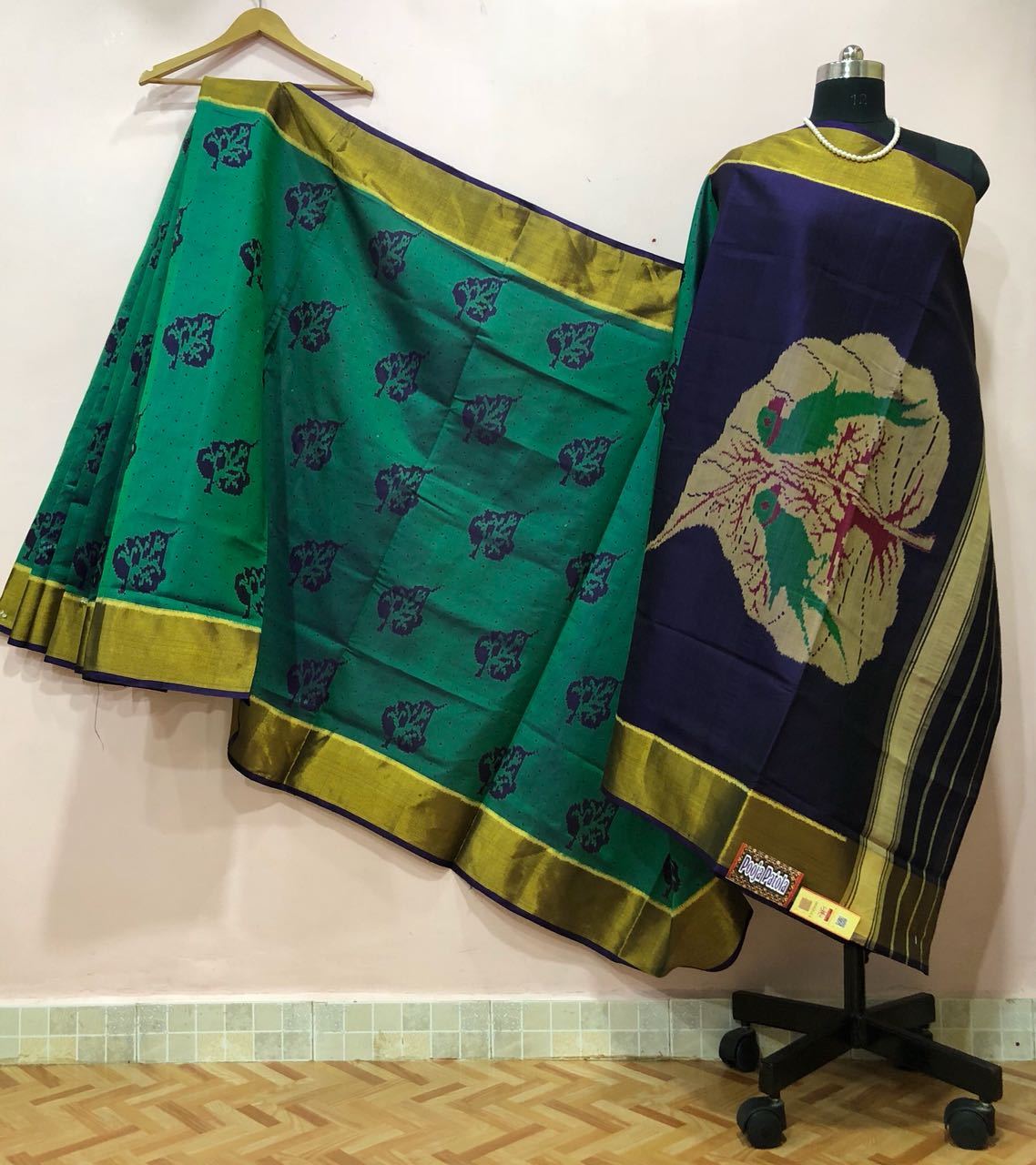 Teal Green with Parrot Designed Pallu Patola Silk Saree-PPSRE-032