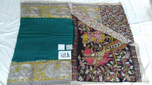Teal Green with Patil Pallu Silk Kalamkari Saree-KALAMKARI-0007