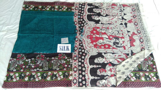 Teal Green with Patil Pallu Silk Kalamkari Saree-KALAMKARI-0068