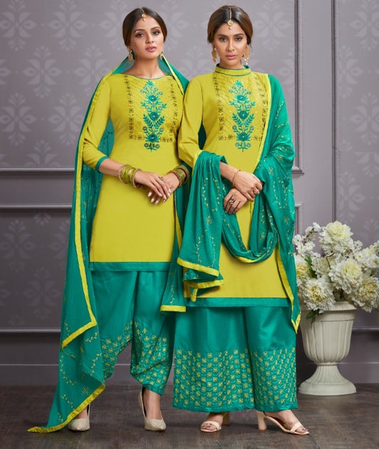 Teal and Green Cotton Salwar Suit