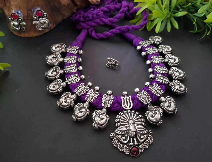 Threaded Temple Jewellery Set-TTJS005