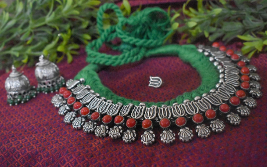 Threaded Temple Jewellery Set-TTJS013