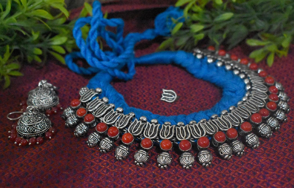 Threaded Temple Jewellery Set-TTJS014