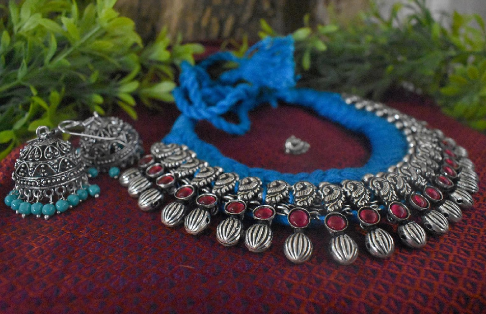 Threaded Temple Jewellery Set-TTJS017
