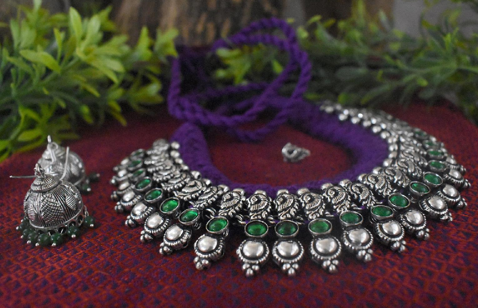 Threaded Temple Jewellery Set-TTJS018