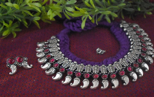 Threaded Temple Jewellery Set-TTJS019