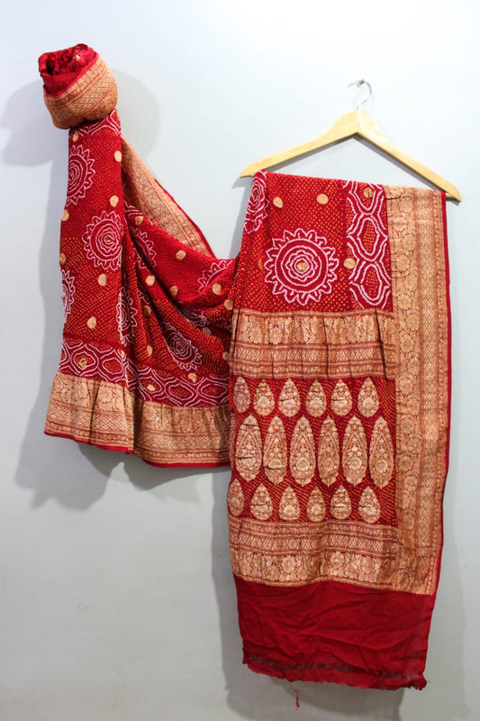 Traditional Bright Red Bandhini Saree