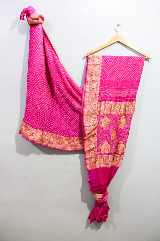 Traditional Dark Pink Bandhini Saree