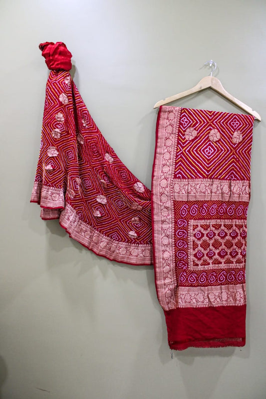 Traditional Gaji Red Bandhini Saree