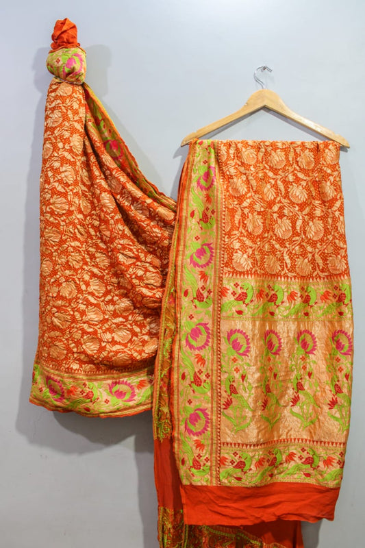 Traditional Orange Bandhini Saree