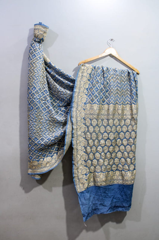 Traditional Royal Blue Bandhini Saree