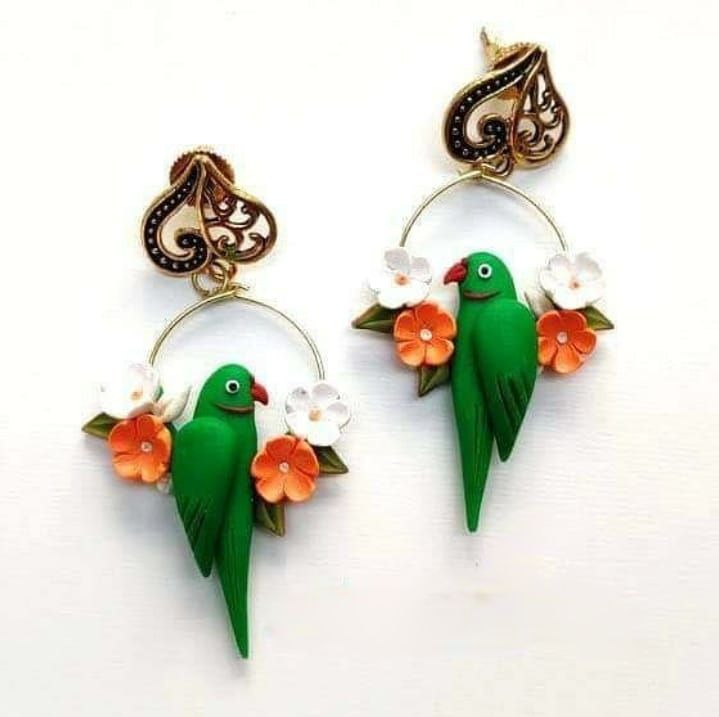 Tricolor Parrot Polymer Clay Earring
